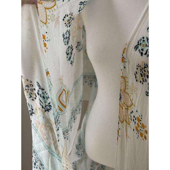 Boho Fringe Kimono Duster Cardigan Open Front Beach Cover Up Festival Resort - Picture 9 of 11